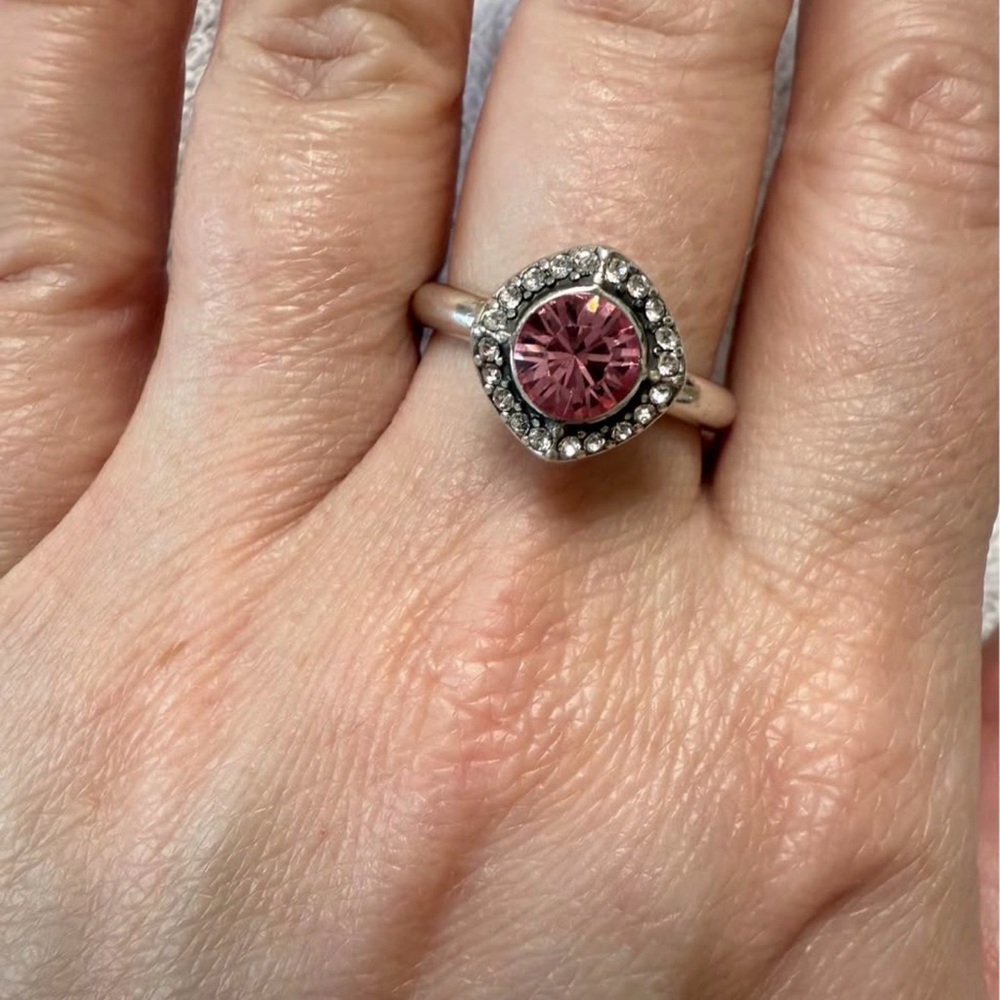 Brighton Silver Ring with Pink Crystal Center and Halo Swarovski crystals